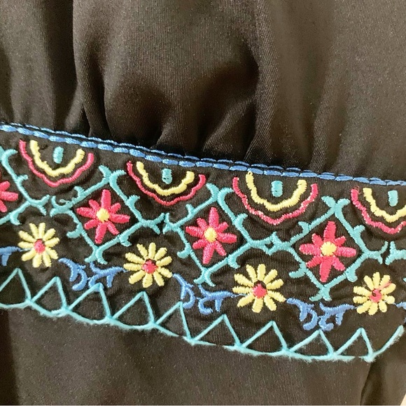 Apt. 9 Black Floral Embroidered Waistband One Piece Bathing Suit / Swimsuit 🖤🩵 - Picture 6 of 12